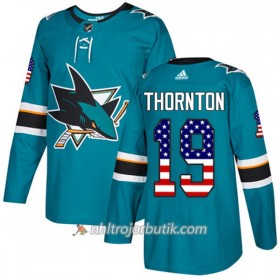 Män Ishockey San Jose Sharks Tröja Joe Thornton 19 Adidas 2017-2018 Teal USA Flag Fashion Authentic